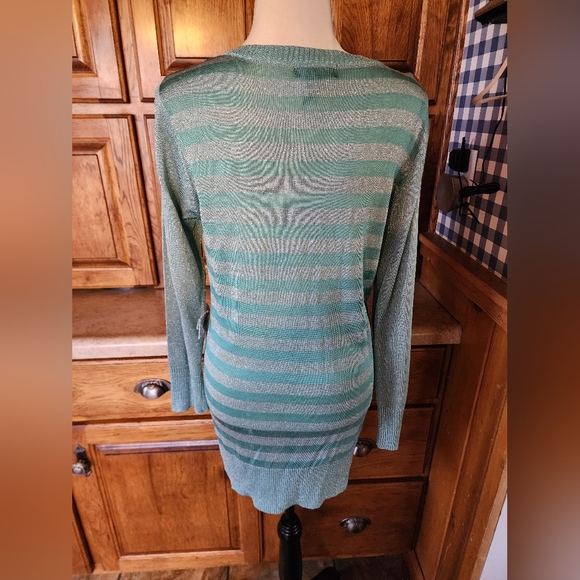 Adolfo Long Sleeve Mint Green/Silver Striped Cardigan Size S NWT - Picture 7 of 9